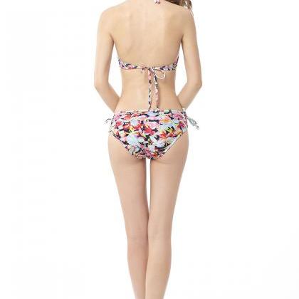Juice Action Womens Halter Flower Pattern Bikini..