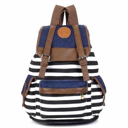 Juice Action Navy Striped Canvas Backpack Travel Bag on Luulla