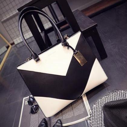 Women Fashion Black White Handbag Boston Tote Bag..