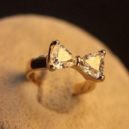 Super Cute Bowtie Rose Gold Rhinestone Ring