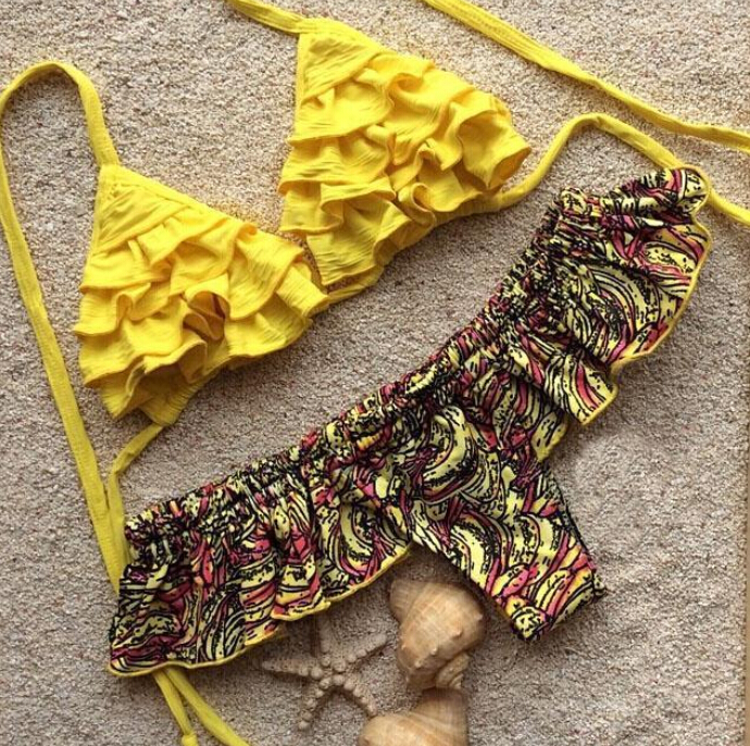 Juice Action Womens Yellow Halter Comfortable Swimsuits Bikini Set