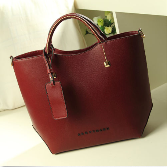 Vintage Women Designer Leather Red Handbag Shoulder Large Shopping Bag Ladies