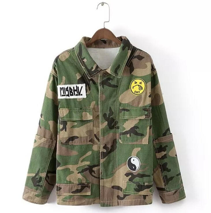 Embroidered Patch Oversized Camouflage Jacket