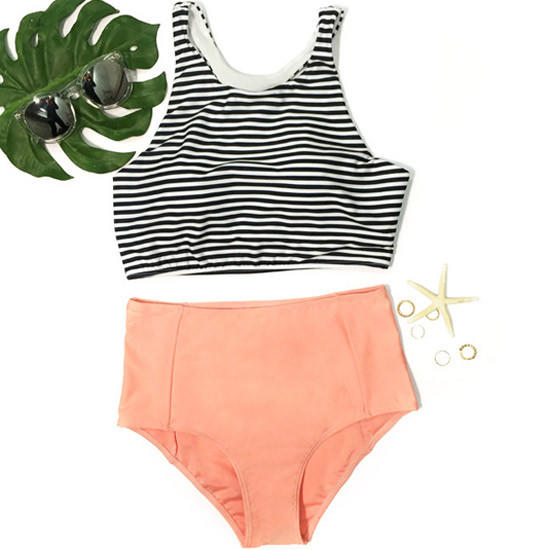 Give The Summer A Hit Striped Top And Orange Bottom Bikini Sets on Luulla